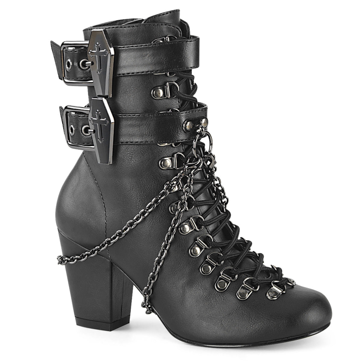 DemoniaCult Damenknöchelstiefel VIVIKA-128 BLK Vegan Leder