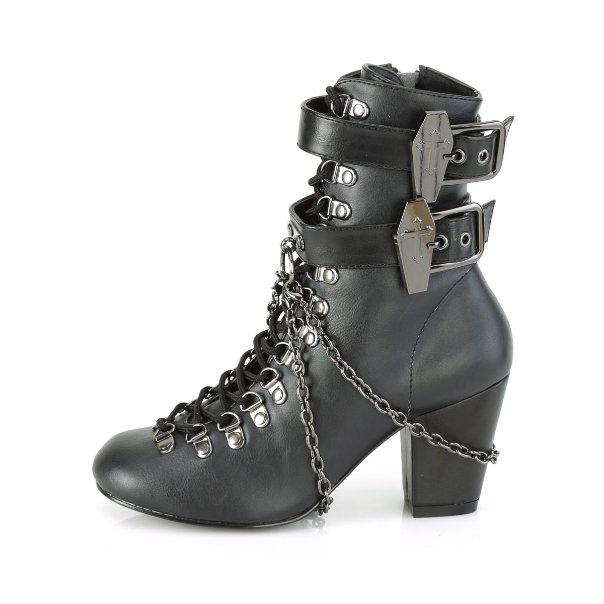 DemoniaCult Damenknöchelstiefel VIVIKA-128 BLK Vegan Leder