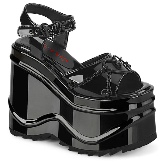 DemoniaCult Frauen Sandalen WAVE-09 Blk Pat