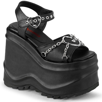 DemoniaCult Frauen Sandalen WAVE-09 BLK Vegan Leder