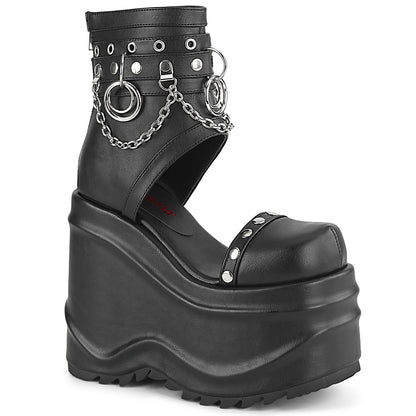 DemoniaCult Frauen Sandalen WAVE-22 BLK Vegan Leder