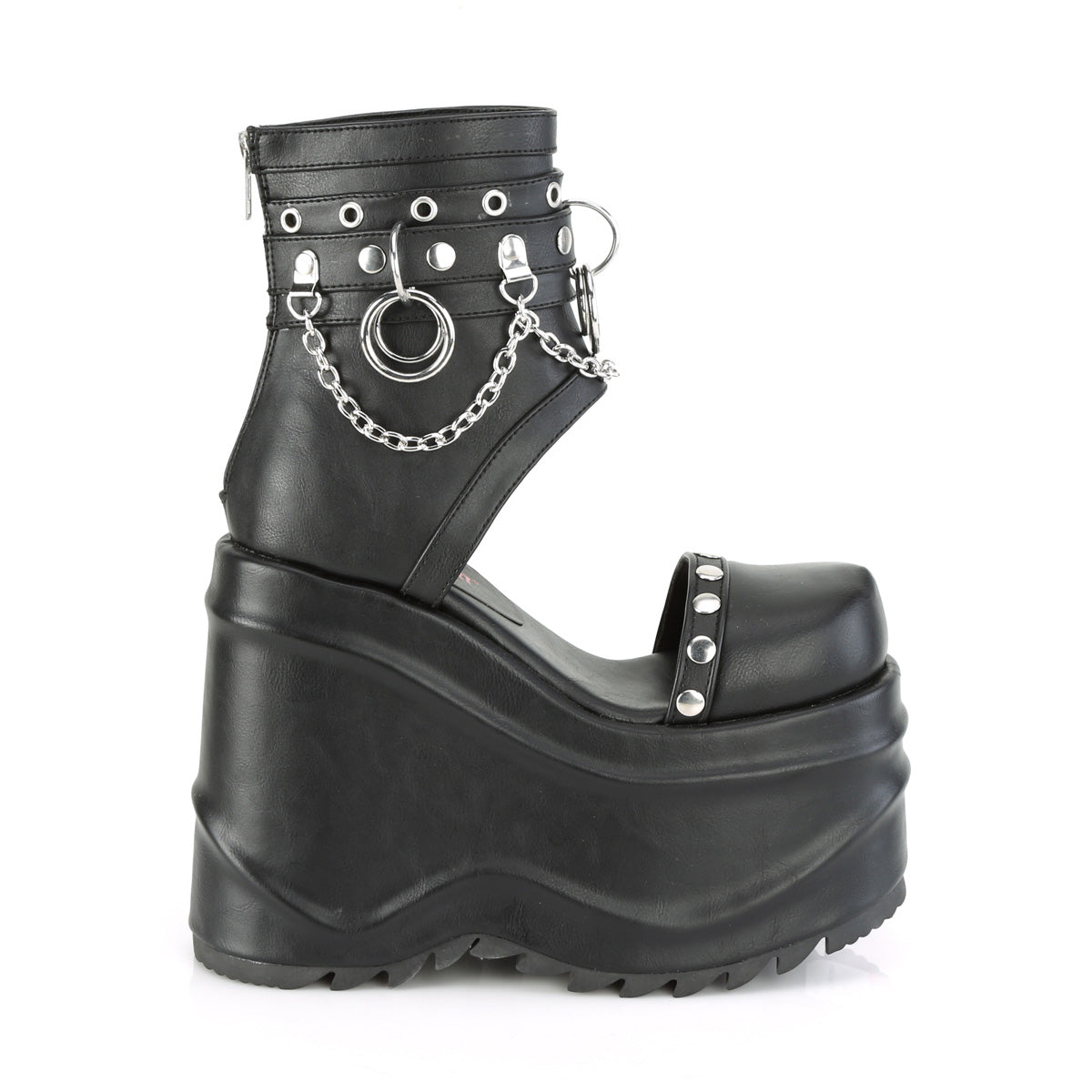 DemoniaCult Womens Sandals WAVE-22 Blk Vegan Leather