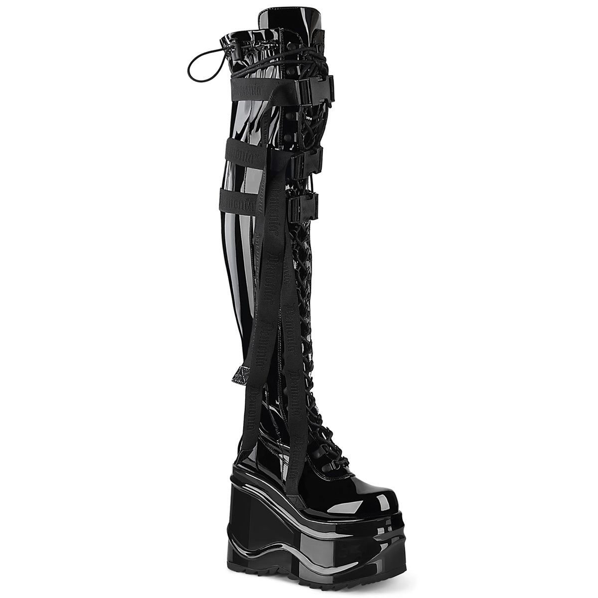 DemoniaCult Frauenstiefel WAVE-315 BLK Stretch Pat