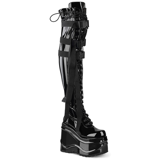 DemoniaCult Frauenstiefel WAVE-315 BLK Stretch Pat