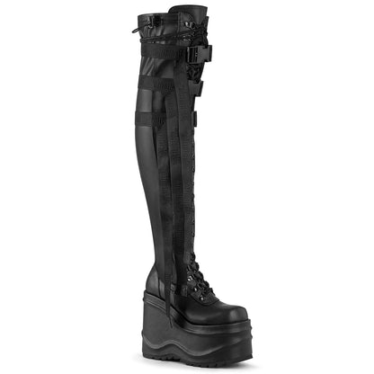 DemoniaCult Frauenstiefel WAVE-315 BLK Stretch Vegan Leder