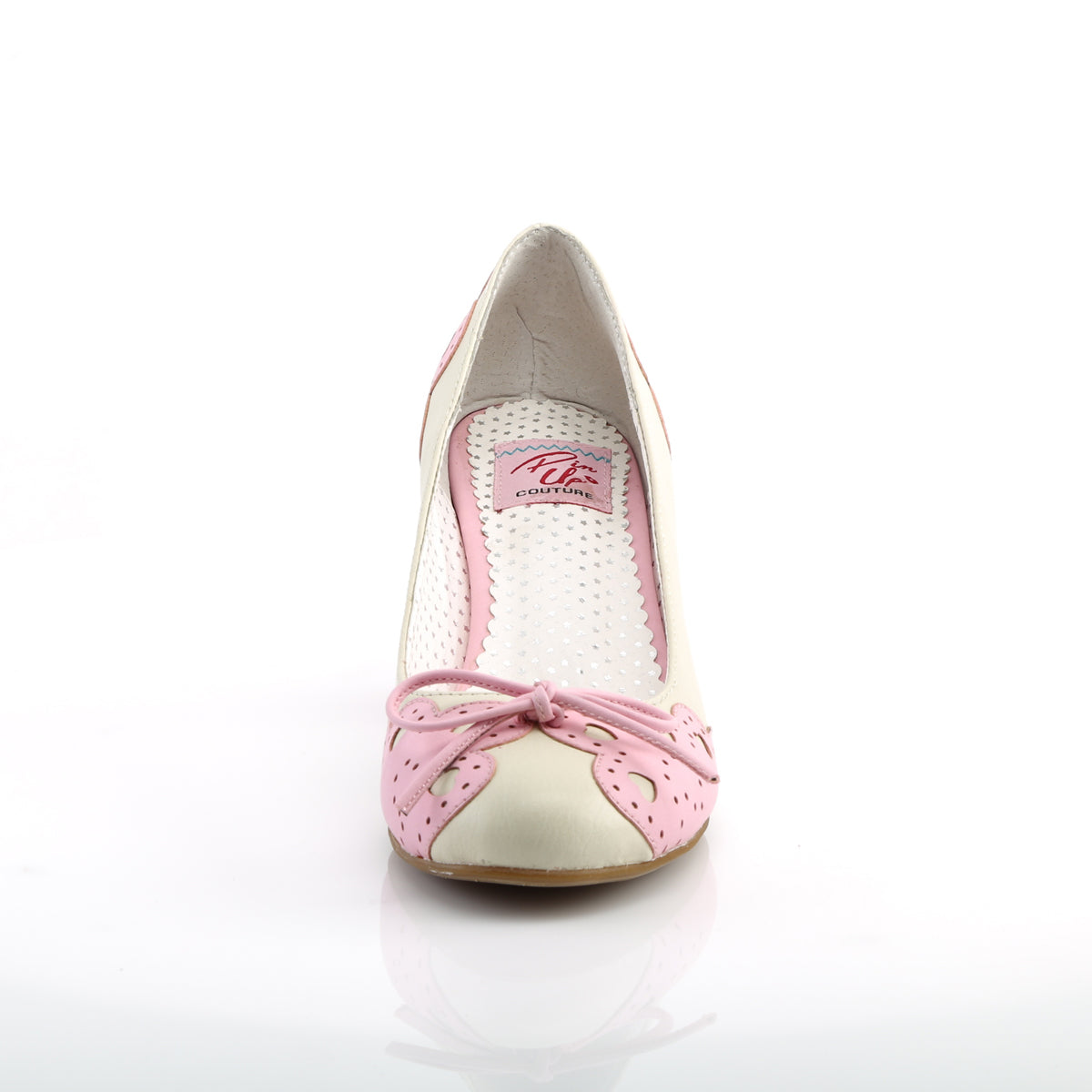 Pin Up Couture Womens Pumps WIGGLE-17 Cream-Pink Faux Leather