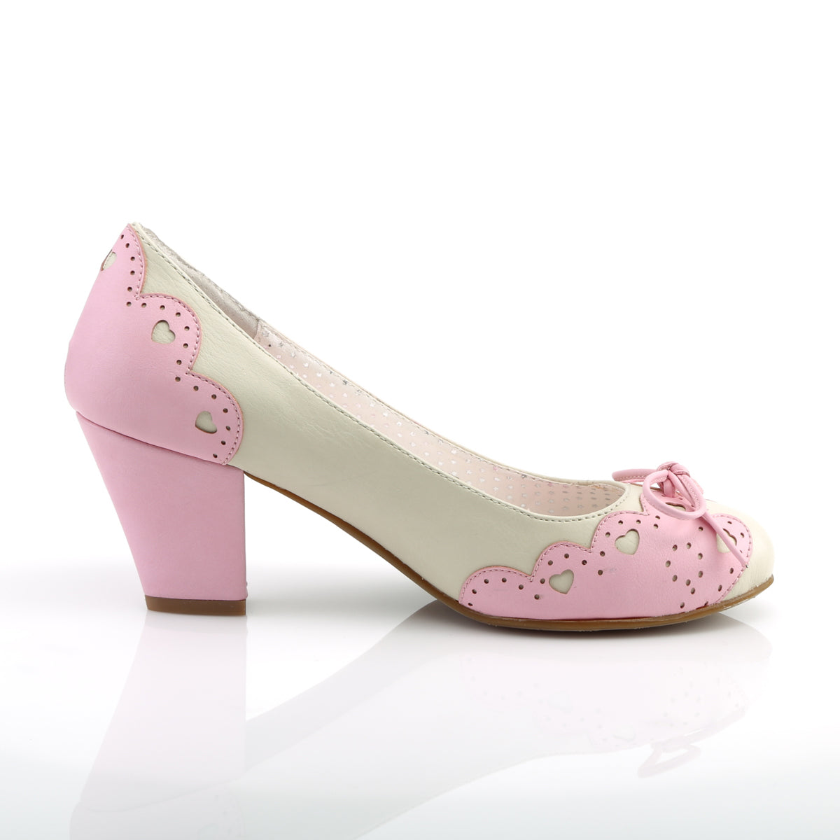 Pin Up Couture Womens Pumps WIGGLE-17 Cream-Pink Faux Leather