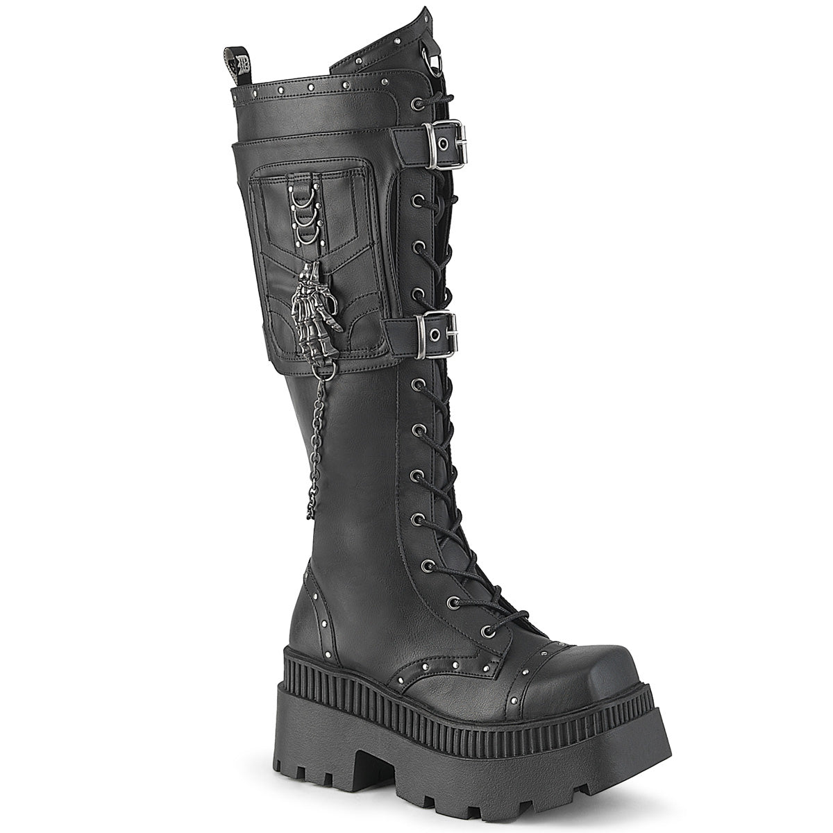 DemoniaCult Women's Mid-Calf & Knee High Boots WRATH-205 Blk Vegan Leather