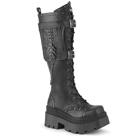 DemoniaCult Women's Mid-Calf & Knee High Boots WRATH-205 Blk Vegan Leather