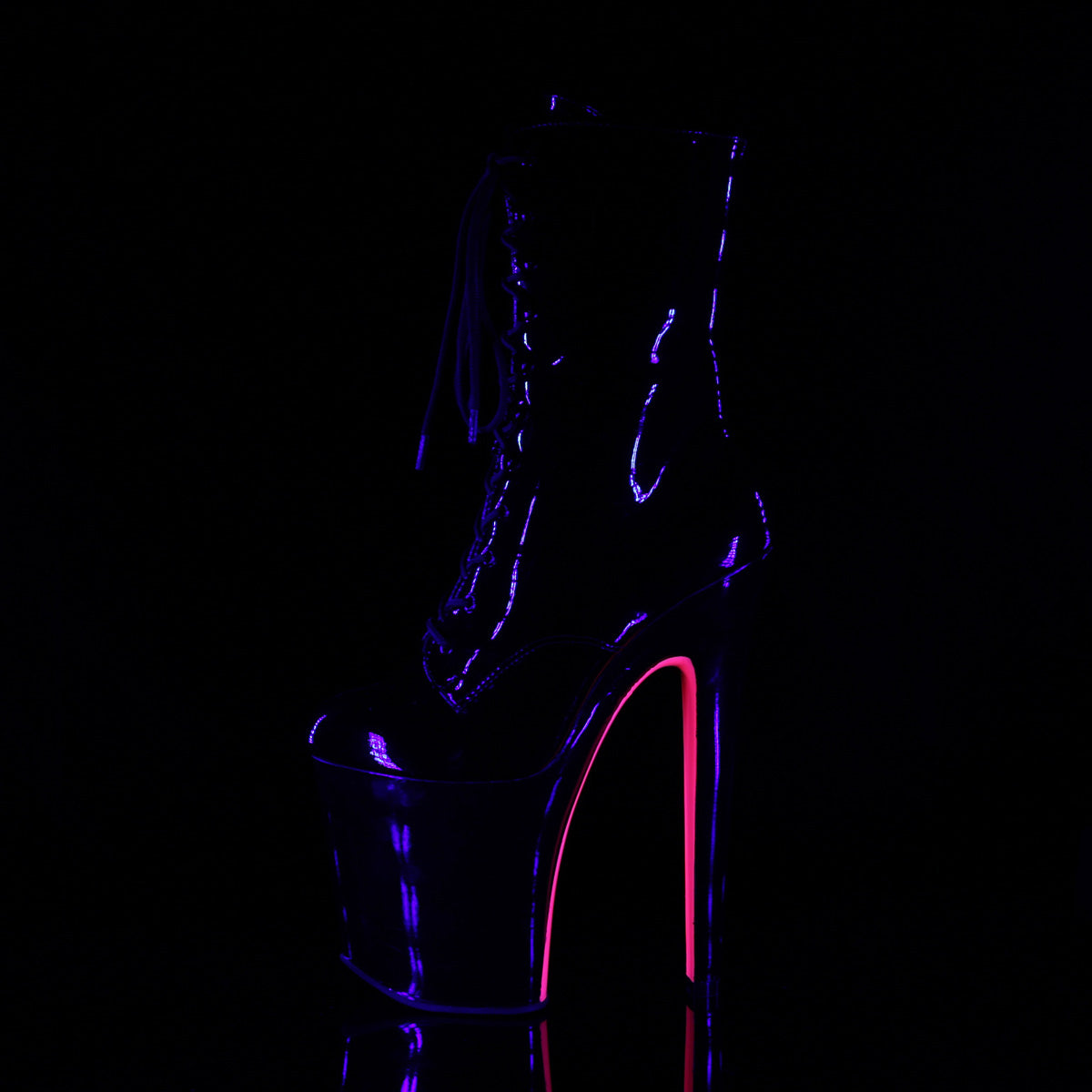 Pleaser Damen Knöchelstiefel XTREME-1020TT BLK Pat / BLK-Neon H. Pink