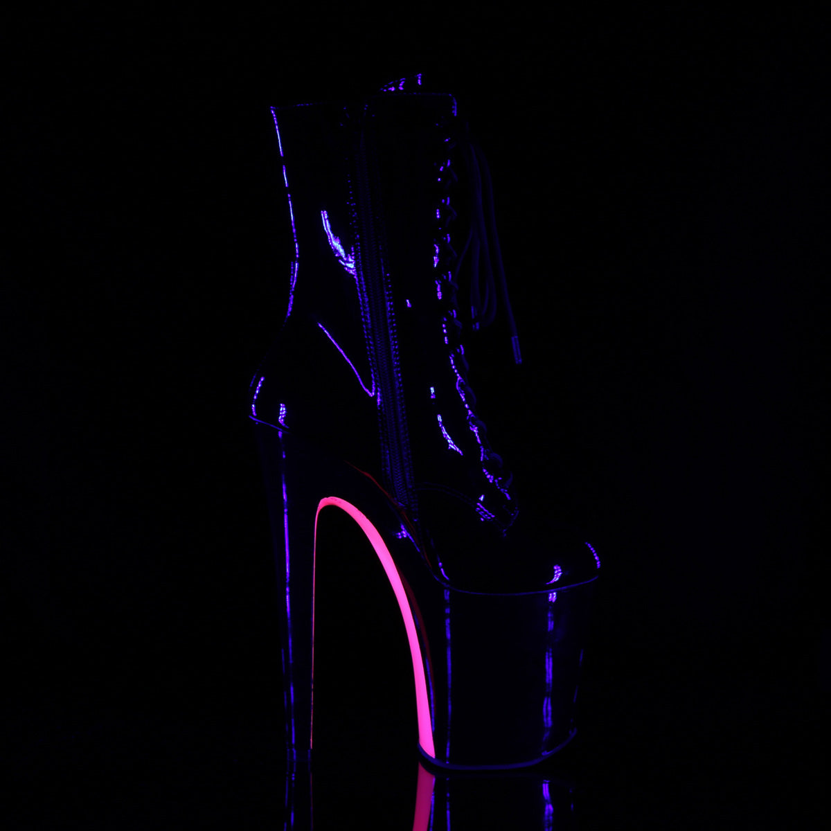 Pleaser Damen Knöchelstiefel XTREME-1020TT BLK Pat / BLK-Neon H. Pink