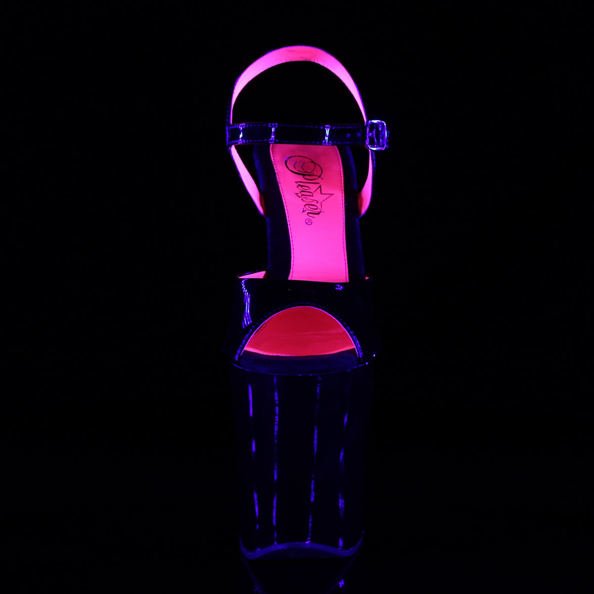 Pleaser Womens Sandals XTREME-809TT Blk Pat-Neon H. Pink/Blk