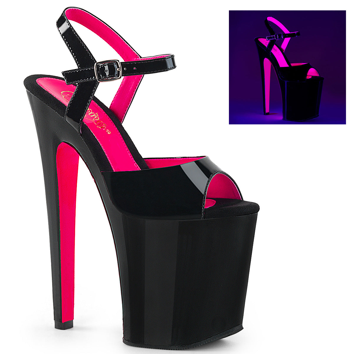 Pleaser Womens Sandals XTREME-809TT Blk Pat-Neon H. Pink/Blk