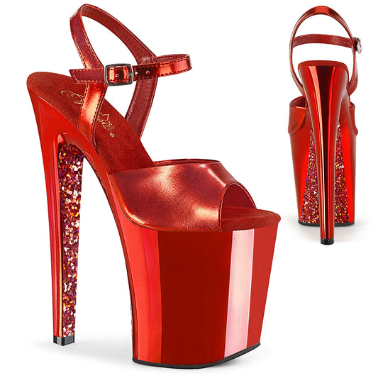 Pleaser Womens Sandals XTREME-809TTG Red Metallic Pu/Red Chrome-Glitter