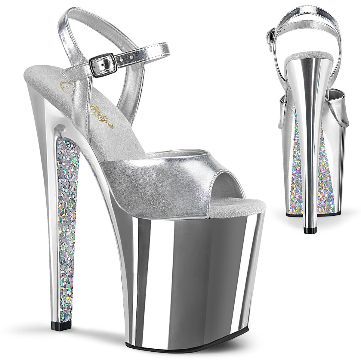 Pleaser Damen Sandalen XTREME-809TTG SLV Metallic PU / SLV Chrome-Glitter